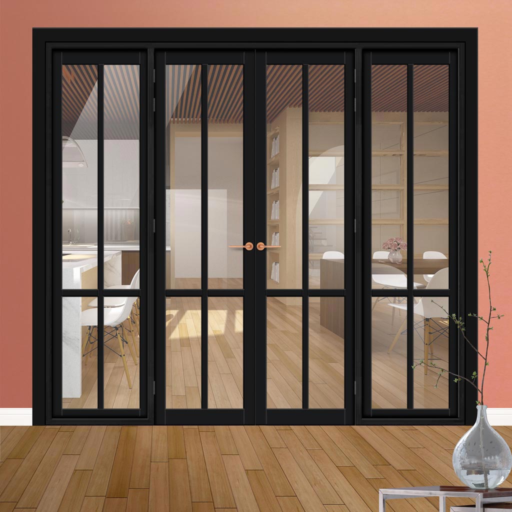 Urban Ultimate® Room Divider Bronx 4 Pane Door Pair DD6315C with Matching Sides - Clear Glass - Colour & Height Options