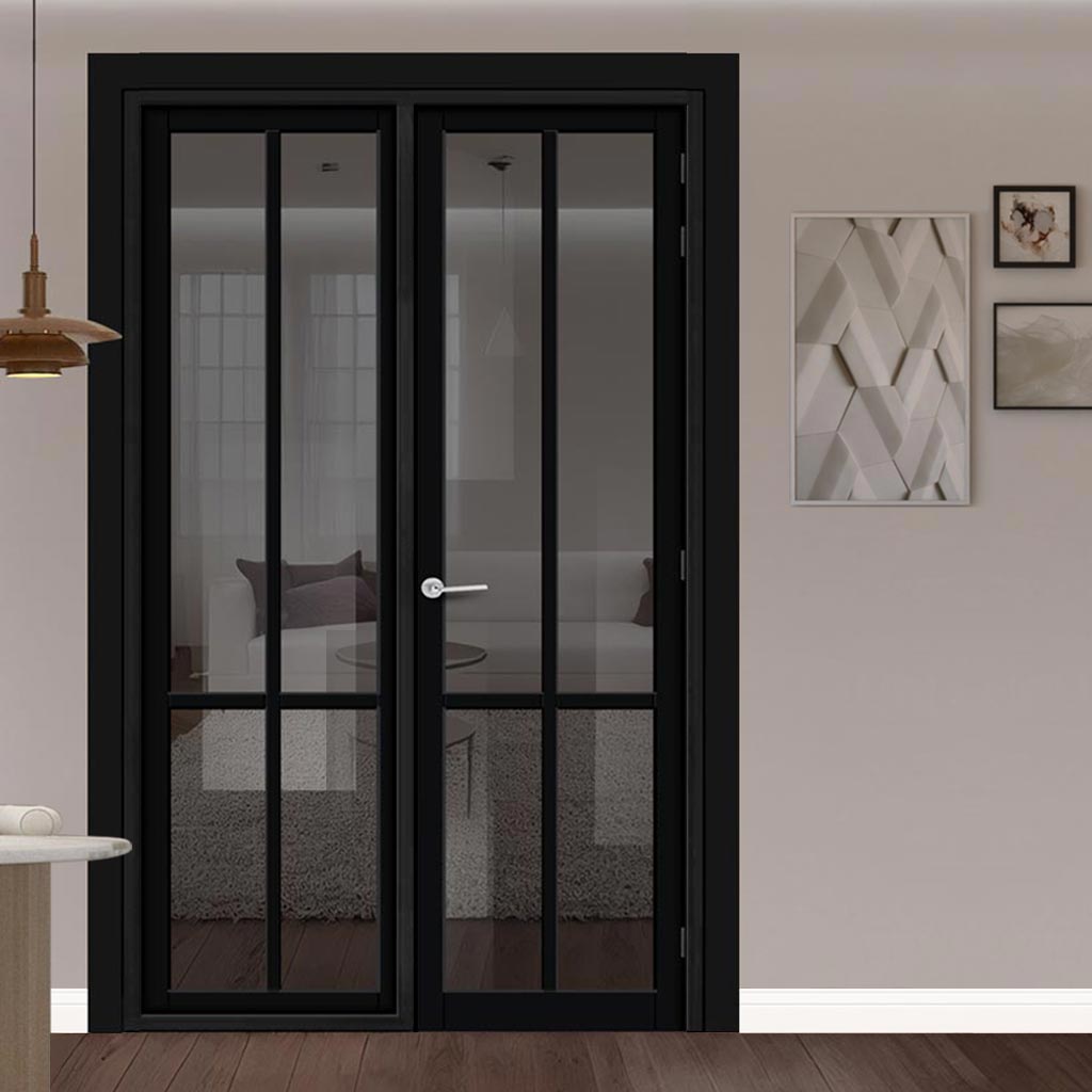Urban Ultimate® Room Divider Bronx 4 Pane Door DD6315T - Tinted Glass with Full Glass Side - Colour & Size Options