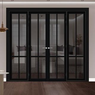 Image: Urban Ultimate® Room Divider Bronx 4 Pane Door Pair DD6315T - Tinted Glass with Full Glass Sides - Colour & Size Options