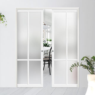 Image: Bespoke Handmade Eco-Urban® Bronx 4 Pane Double Evokit Pocket Door DD6315SG - Frosted Glass - Colour Options