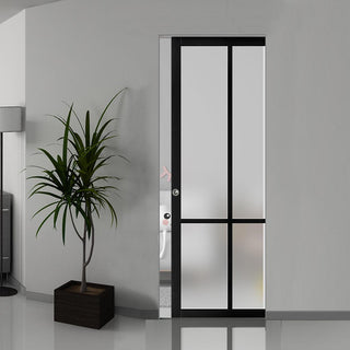 Image: Handmade Eco-Urban® Bronx 4 Pane Single Absolute Evokit Pocket Door DD6315SG - Frosted Glass - Colour & Size Options