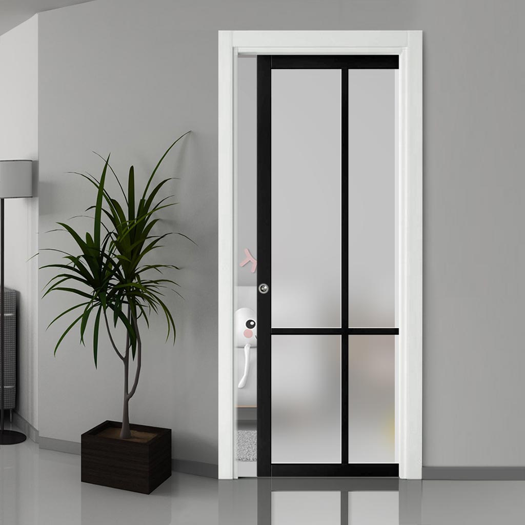 Handmade Eco Urban Bronx 4 Pane Single Evokit Pocket Door DD6315SG Frosted Glass Colour Size Options