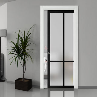 Image: Handmade Eco-Urban® Bronx 4 Pane Single Evokit Pocket Door DD6315SG - Frosted Glass - Colour & Size Options