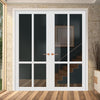 Bronx 4 Pane Solid Wood Internal Door Pair UK Made DD6315 - Tinted Glass - Eco-Urban® Cloud White Premium Primed