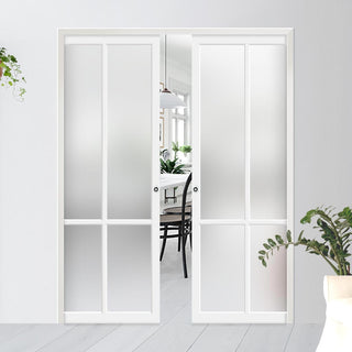 Image: Handmade Eco-Urban® Bronx 4 Pane Double Evokit Pocket Door DD6315SG - Frosted Glass - Colour & Size Options
