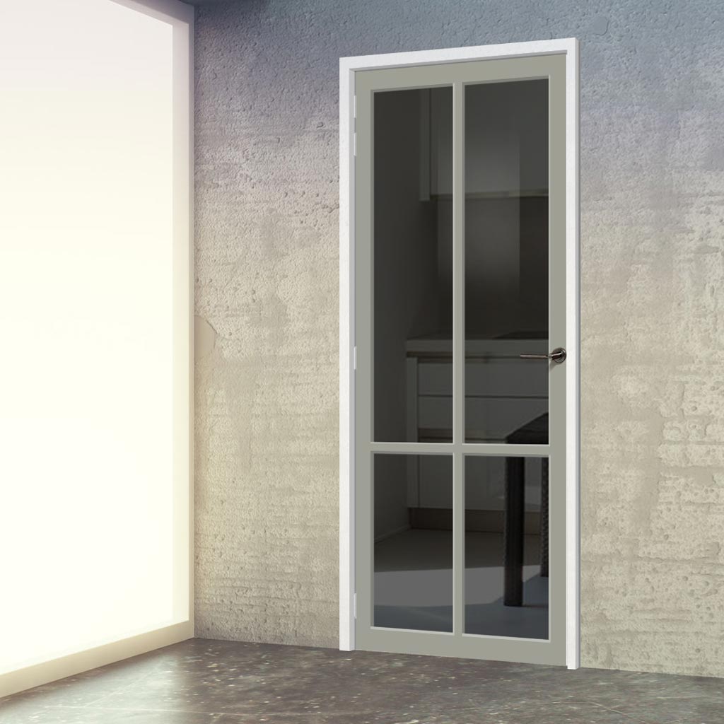 Bronx 4 Pane Solid Wood Internal Door UK Made DD6315 - Tinted Glass - Eco-Urban® Mist Grey Premium Primed