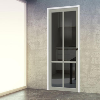 Image: Bronx 4 Pane Solid Wood Internal Door UK Made DD6315 - Tinted Glass - Eco-Urban® Mist Grey Premium Primed