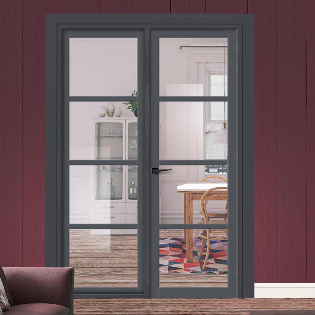 Urban Ultimate® Room Divider Brooklyn 4 Pane Door DD6308C with Matching Side - Clear Glass - Colour & Height Options