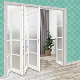 Image: Five Folding Door & Frame Kit - Eco-Urban® Brooklyn 4 Pane DD6204F 4+1 - Frosted Glass - Colour & Size Options