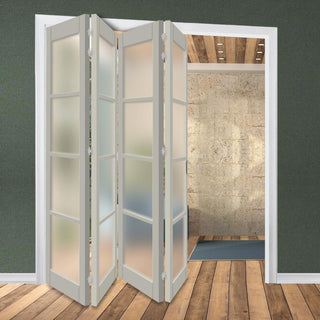 Image: Four Folding Door & Frame Kit - Eco-Urban® Brooklyn 4 Pane DD6204F 4+0 - Frosted Glass - Colour & Size Options