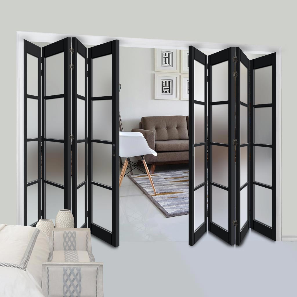 Eight Folding Door & Frame Kit - Eco-Urban® Brooklyn 4 Pane DD6204F 4+4 - Frosted Glass - Colour & Size Options