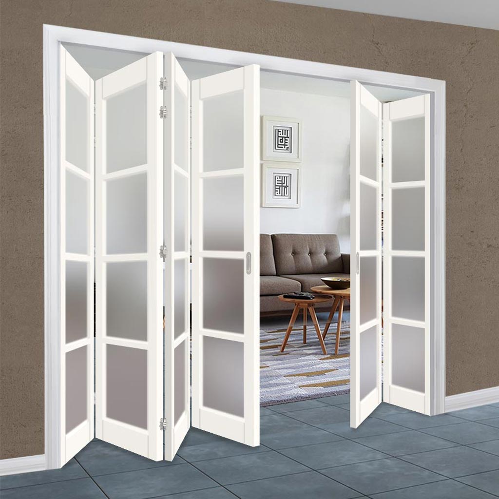 Six Folding Door & Frame Kit - Eco-Urban® Brooklyn 4 Pane DD6204F 4+2 - Frosted Glass - Colour & Size Options