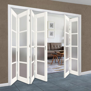 Image: Six Folding Door & Frame Kit - Eco-Urban® Brooklyn 4 Pane DD6204F 4+2 - Frosted Glass - Colour & Size Options