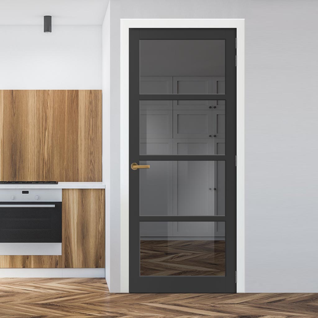 Brooklyn 4 Pane Solid Wood Internal Door UK Made DD6308 - Tinted Glass - Eco-Urban® Stormy Grey Premium Primed