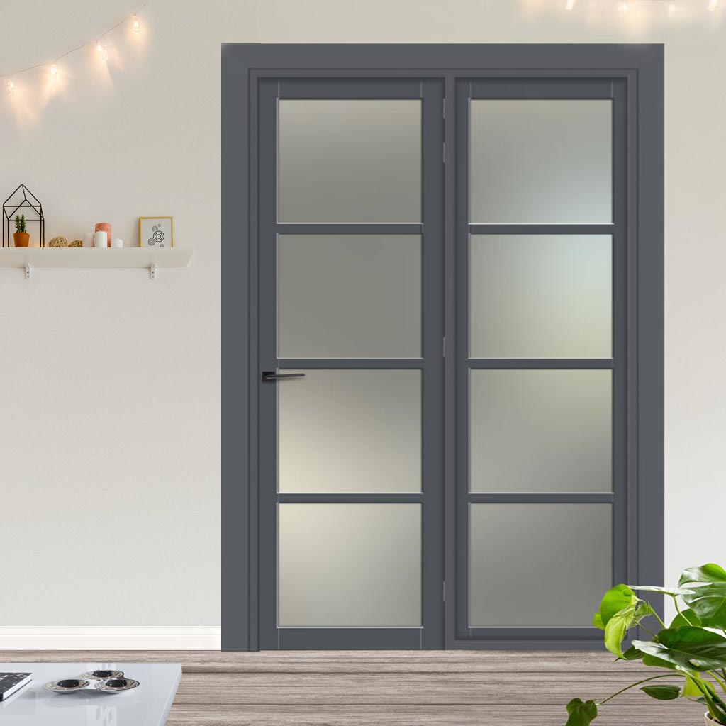 Urban Ultimate® Room Divider Brooklyn 4 Pane Door DD6308F - Frosted Glass with Full Glass Side - Colour & Size Options