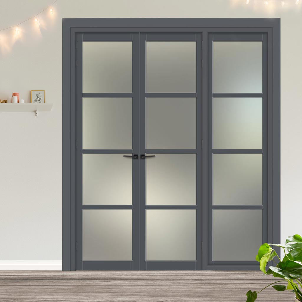 Urban Ultimate® Room Divider Brooklyn 4 Pane Door Pair DD6308F - Frosted Glass with Full Glass Side - Colour & Size Options