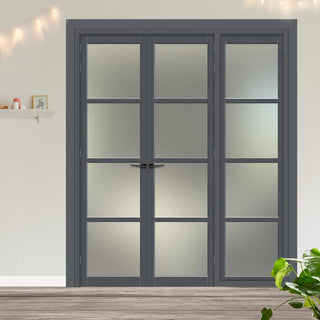 Image: Urban Ultimate® Room Divider Brooklyn 4 Pane Door Pair DD6308F - Frosted Glass with Full Glass Side - Colour & Size Options