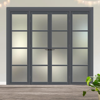 Image: Urban Ultimate® Room Divider Brooklyn 4 Pane Door Pair DD6308F - Frosted Glass with Full Glass Sides - Colour & Size Options
