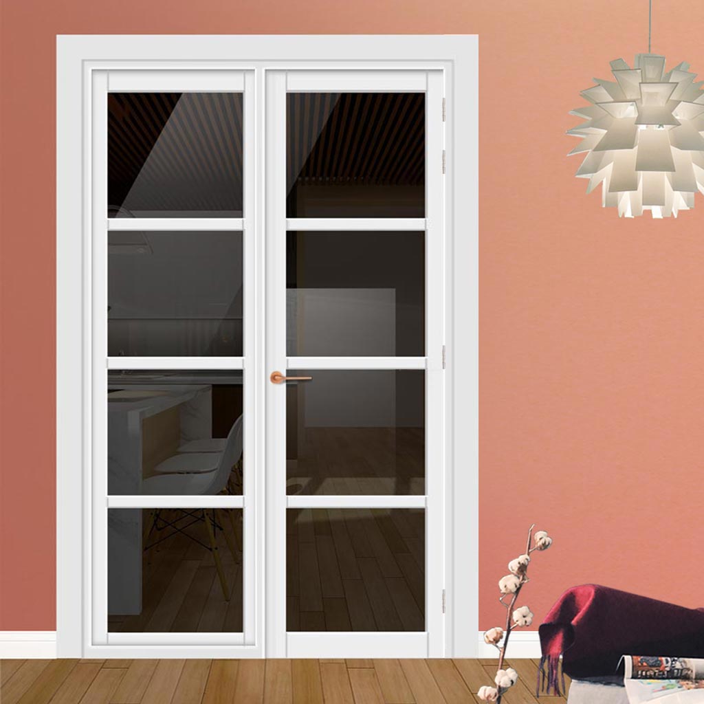 Urban Ultimate® Room Divider Brooklyn 4 Pane Door DD6308T - Tinted Glass with Full Glass Side - Colour & Size Options