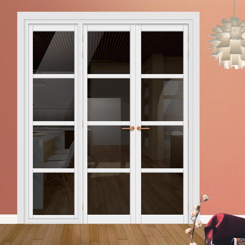 Urban Ultimate® Room Divider Brooklyn 4 Pane Door Pair DD6308T - Tinted Glass with Matching Side - Colour & Size Options
