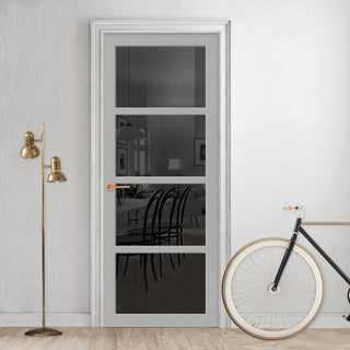 Image: Brooklyn 4 Pane Solid Wood Internal Door UK Made DD6308 - Tinted Glass - Eco-Urban® Mist Grey Premium Primed