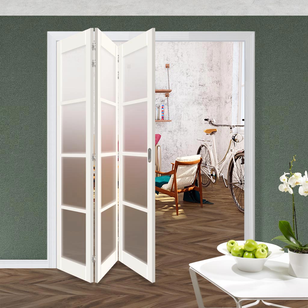 Three Folding Door & Frame Kit - Eco-Urban® Brooklyn 4 Pane DD6204F 3+0 - Frosted Glass - Colour & Size Options