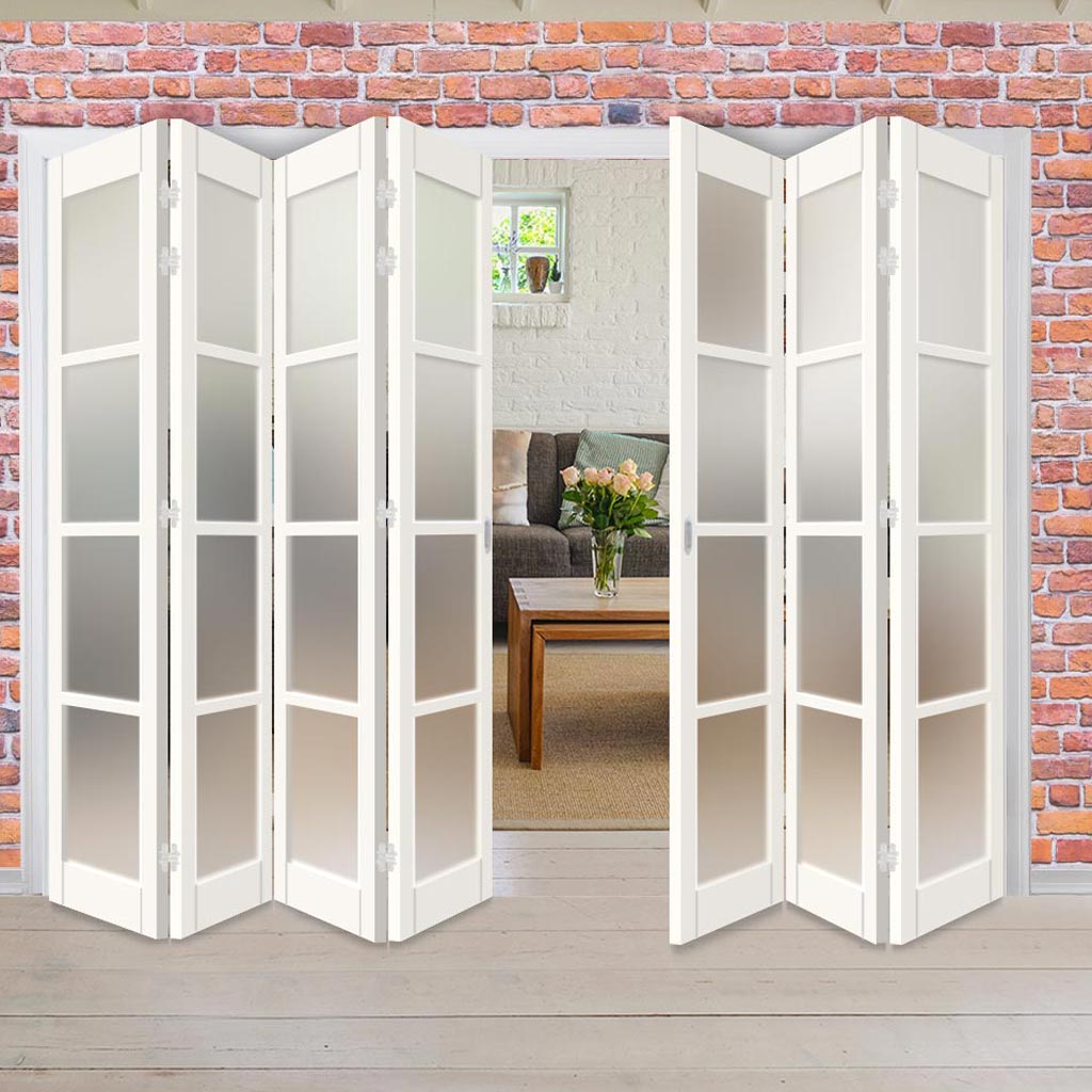 Seven Folding Door & Frame Kit - Eco-Urban® Brooklyn 4 Pane DD6204F 4+3 - Frosted Glass - Colour & Size Options