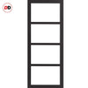 Top Mounted Black Sliding Track & Solid Wood Double Doors - Eco-Urban® Brooklyn 4 Pane Doors DD6308SG - Frosted Glass - Shadow Black Premium Primed