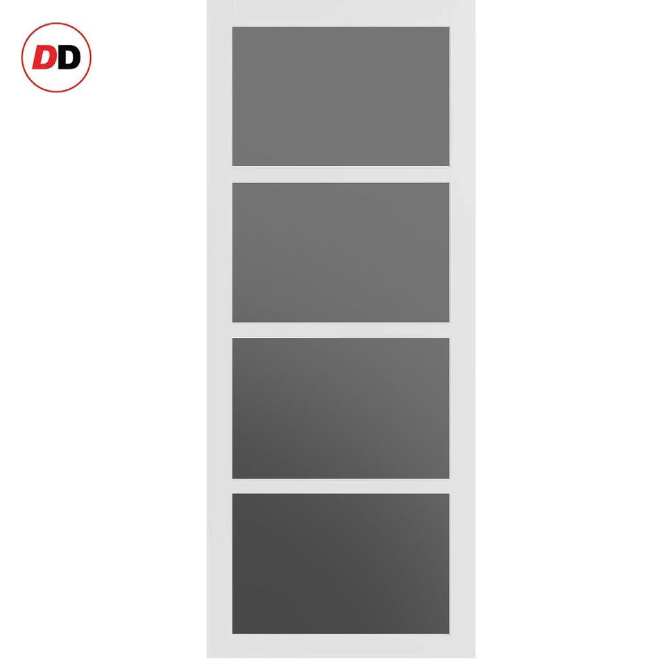 Brooklyn 4 Pane Solid Wood Internal Door UK Made DD6308 - Tinted Glass - Eco-Urban® Cloud White Premium Primed