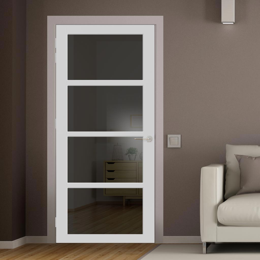 Brooklyn 4 Pane Solid Wood Internal Door UK Made DD6308 - Tinted Glass - Eco-Urban® Cloud White Premium Primed