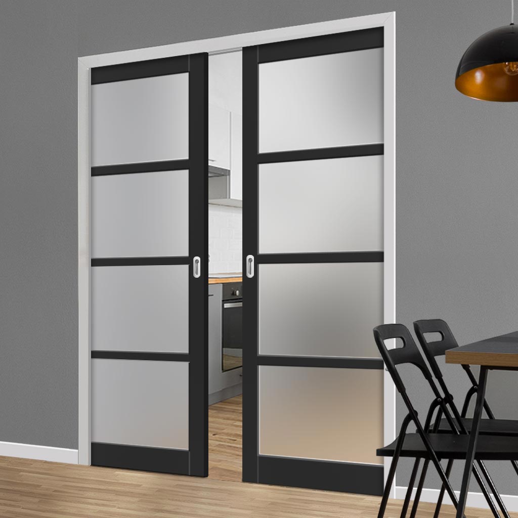 Handmade Eco-Urban® Brooklyn 4 Pane Double Evokit Pocket Door DD6308SG - Frosted Glass - Colour & Size Options