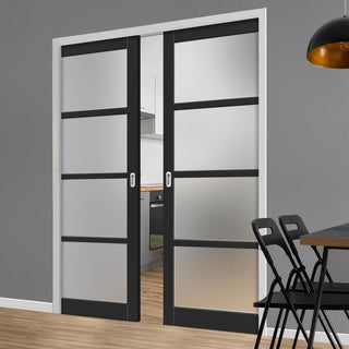 Image: Handmade Eco-Urban® Brooklyn 4 Pane Double Evokit Pocket Door DD6308SG - Frosted Glass - Colour & Size Options