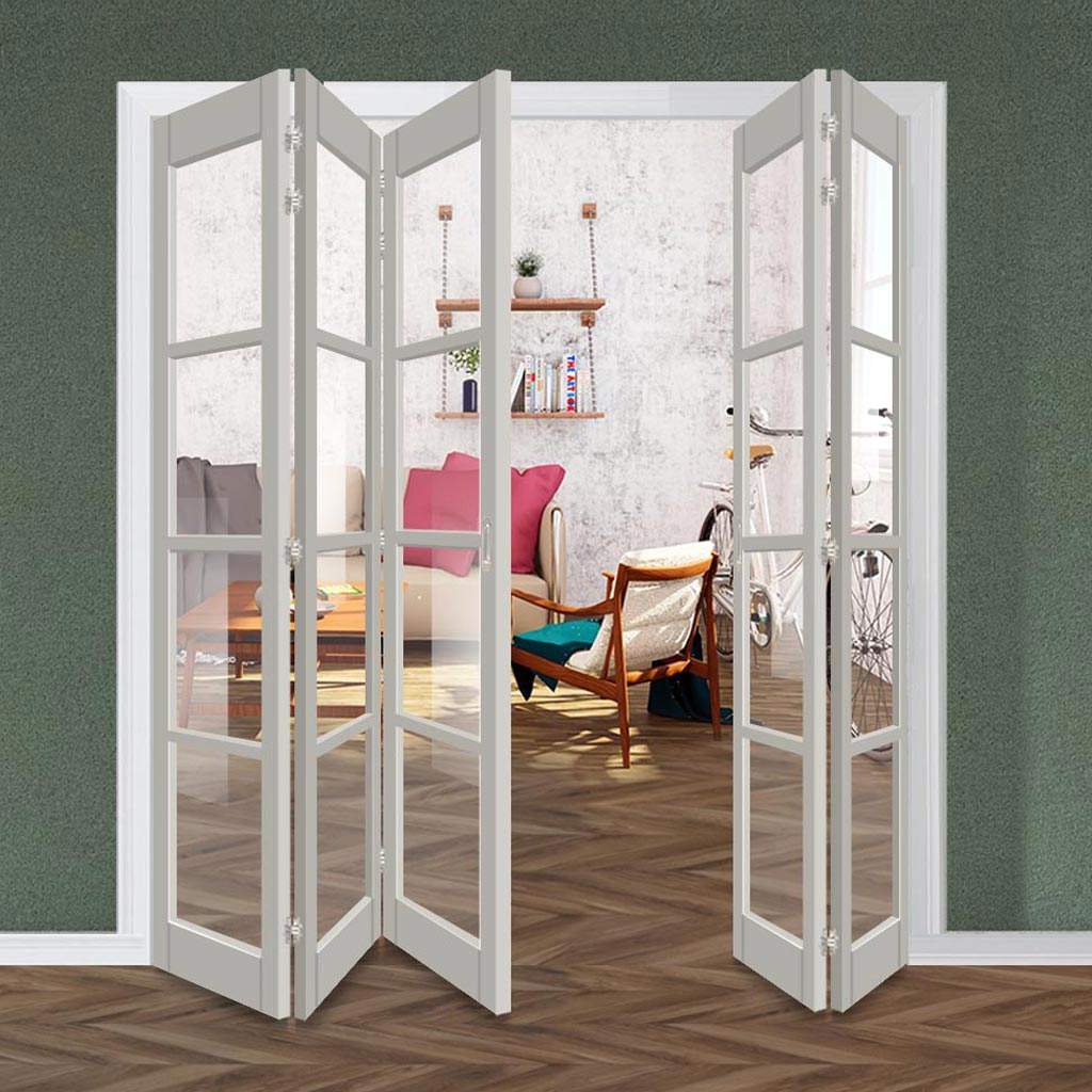 Five Folding Door & Frame Kit - Eco-Urban® Brooklyn 4 Pane DD6204C 3+2 - Clear Glass - Colour & Size Options