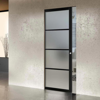 Image: Handmade Eco-Urban® Brooklyn 4 Pane Single Absolute Evokit Pocket Door DD6308SG - Frosted Glass - Colour & Size Options