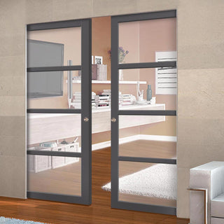Image: Handmade Eco-Urban® Brooklyn 4 Pane Double Absolute Evokit Pocket Door DD6308G - Clear Glass - Colour & Size Options