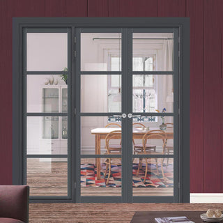 Image: Urban Ultimate® Room Divider Brooklyn 4 Pane Door Pair DD6308C with Matching Side - Clear Glass - Colour & Height Options
