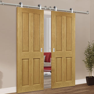 Image: Sirius Tubular Stainless Steel Sliding Track & Bury Oak Double Door - Prefinished