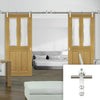 Saturn Tubular Stainless Steel Sliding Track & Bury Oak Double Door - Clear Bevelled Glass - Prefinished
