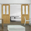 Saturn Tubular Stainless Steel Sliding Track & Bury Oak Double Door - Clear Bevelled Glass - Prefinished