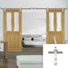 Saturn Tubular Stainless Steel Sliding Track & Bury Oak Double Door - Clear Bevelled Glass - Prefinished