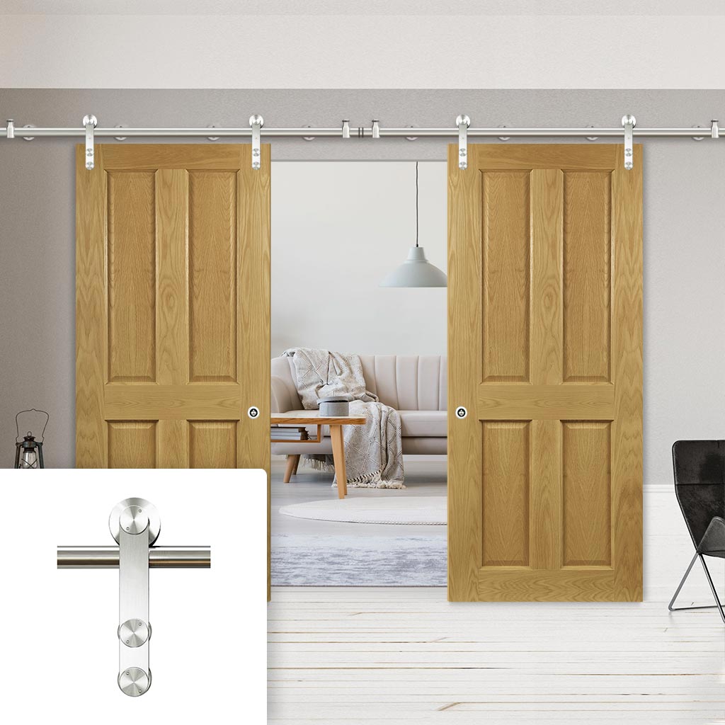 Saturn Tubular Stainless Steel Sliding Track & Bury Oak Double Door - Prefinished