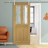 Saturn Tubular Stainless Steel Sliding Track & Bury Oak Door - Clear Bevelled Glass - Prefinished