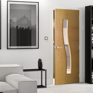 Image: Bespoke Cadiz Real American Oak Crown Cut Veneer Internal Door - Clear Glass - Prefinished