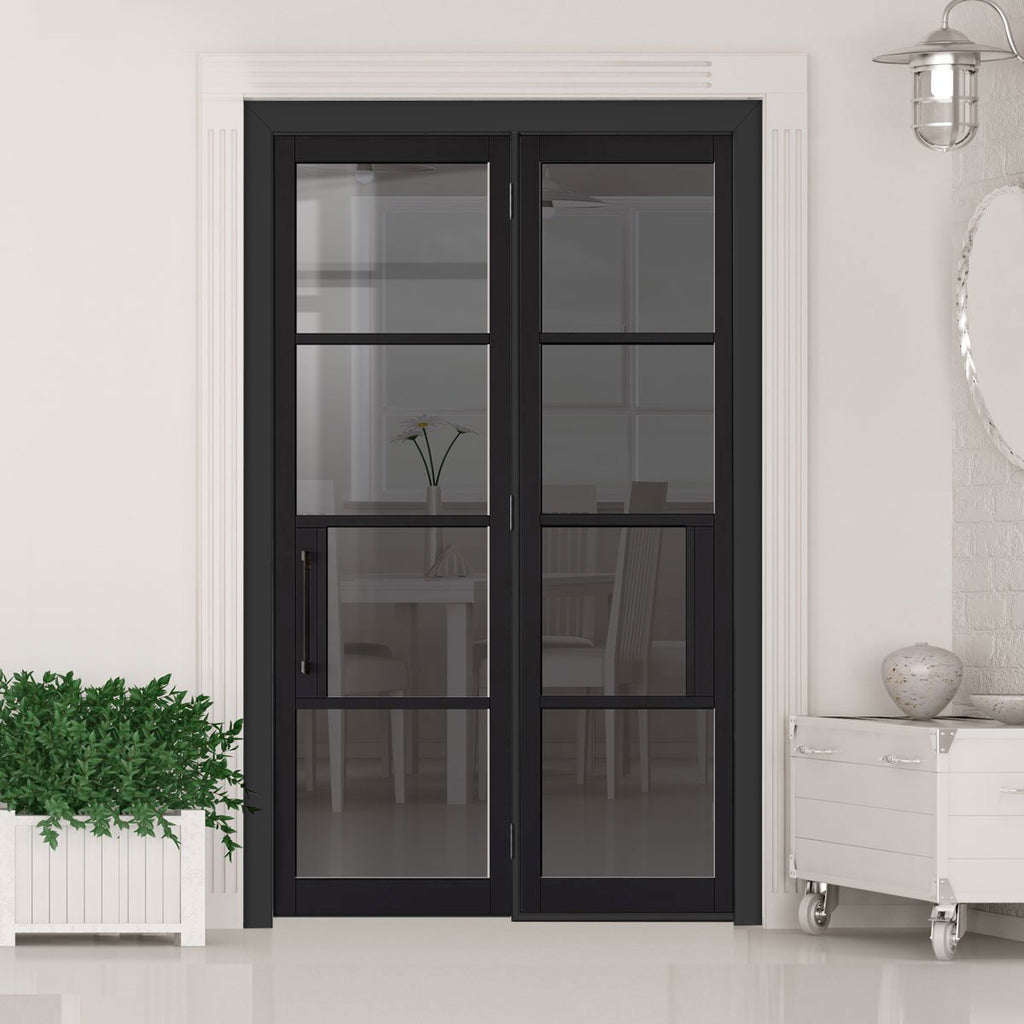 ThruEasi Room Divider - Chelsea 4 Pane Black Tinted Glass Prefinished Door with Single Side