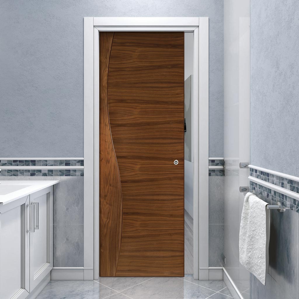 Cadiz Contemporary Design Single Evokit Pocket Door - Walnut Prefinished