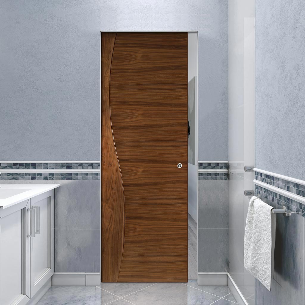 Cadiz Contemporary Design Single Absolute Evokit Pocket Door - Walnut Prefinished