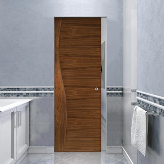 Image: Cadiz Contemporary Design Single Absolute Evokit Pocket Door - Walnut Prefinished