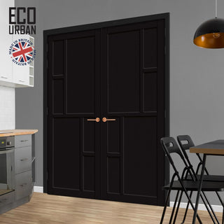 Image: Cairo 6 Panel Solid Wood Internal Door Pair UK Made DD6419 - Eco-Urban® Shadow Black Premium Primed