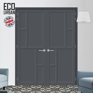 Image: Cairo 6 Panel Solid Wood Internal Door Pair UK Made DD6419 - Eco-Urban® Stormy Grey Premium Primed