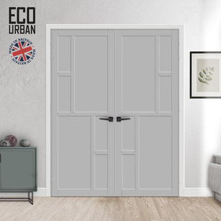 Image: Cairo 6 Panel Solid Wood Internal Door Pair UK Made DD6419 - Eco-Urban® Mist Grey Premium Primed